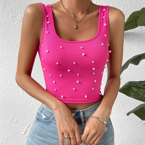 Pearls Beaded Crop Tank Top - Picture 3 of 4